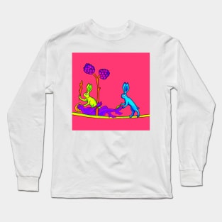 Medieval Rabbits Tickling a Person Bad Weird 90's Colorful Retro Art Long Sleeve T-Shirt